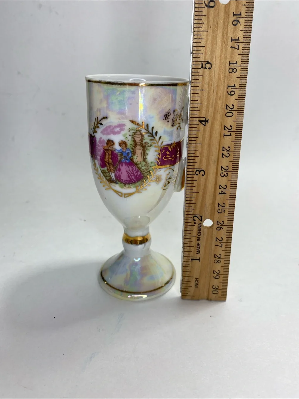 Vintage Iridescent Pink Lusterware Pedestal Demitasse Cup & Saucer Set - Royal